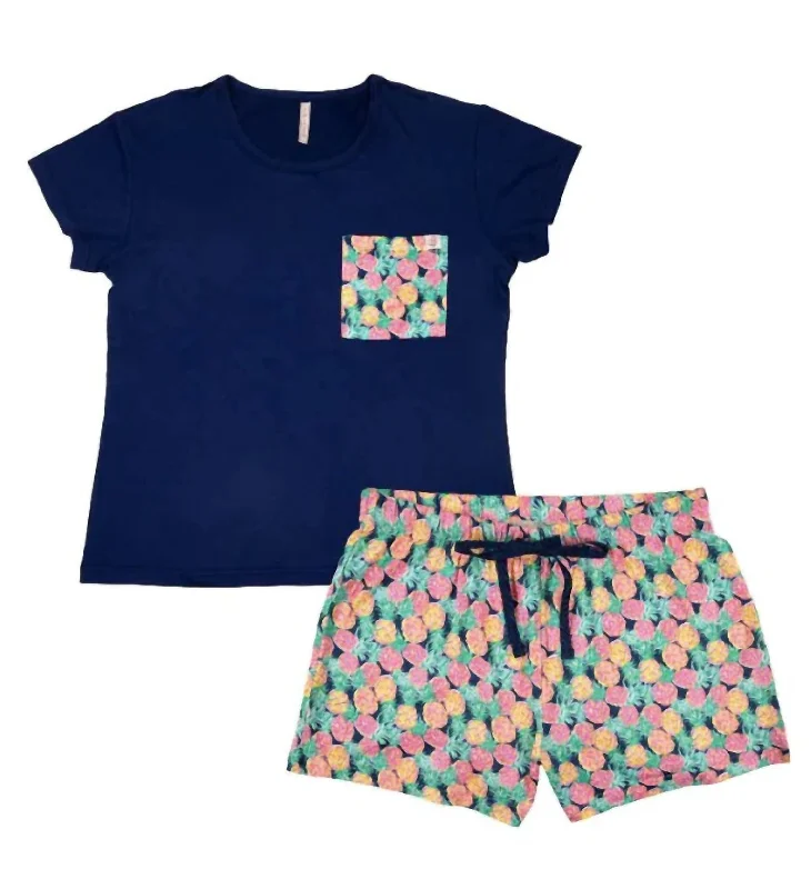 Pajama Lounge Set In T-Shirt Pineapple