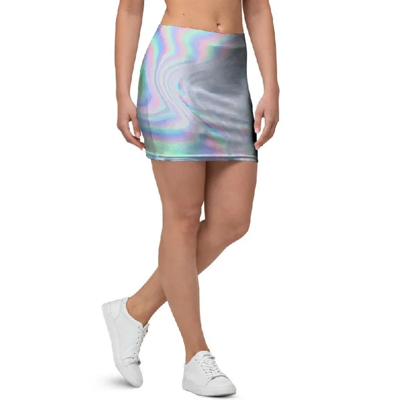 Holographic Abstract Mini Skirt