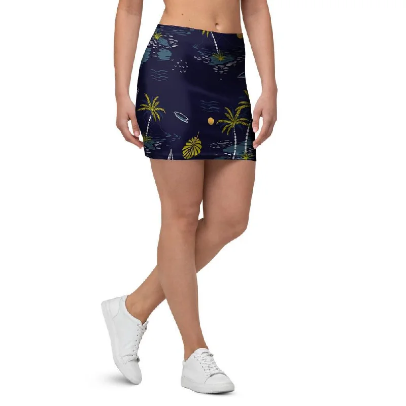 Island Palm Tree Hawaiian Print Mini Skirt