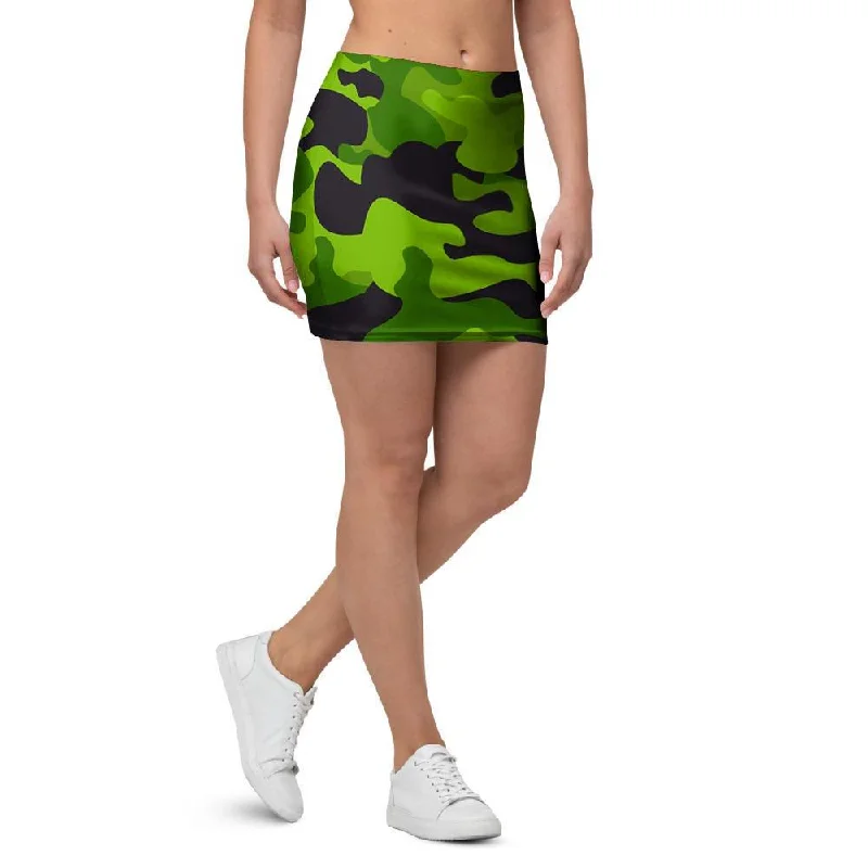 Lime Green Camo Print Mini Skirt