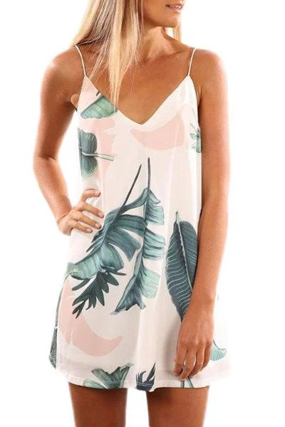 women Leaf Print Mini Dress