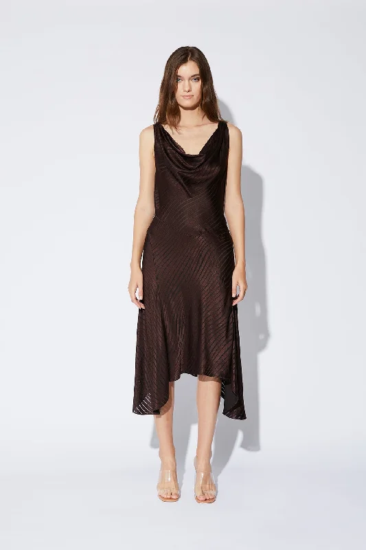 COWL NECK MIDI DRESS | CHOCOLATE BROWN SWIRL