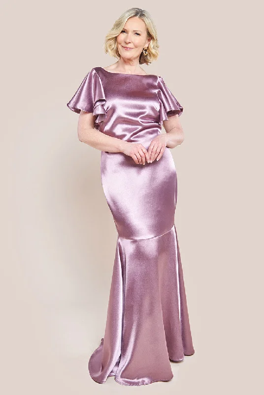 Goddiva Satin Flutter Sleeve Mermaid Maxi Dress - Rose Pink