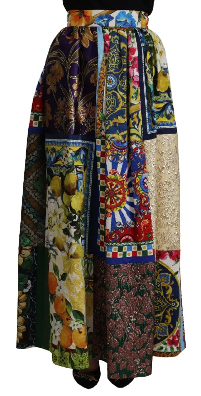 Dolce & Gabbana  Women's Multicolor Silk Patchwork Maxi Skirt