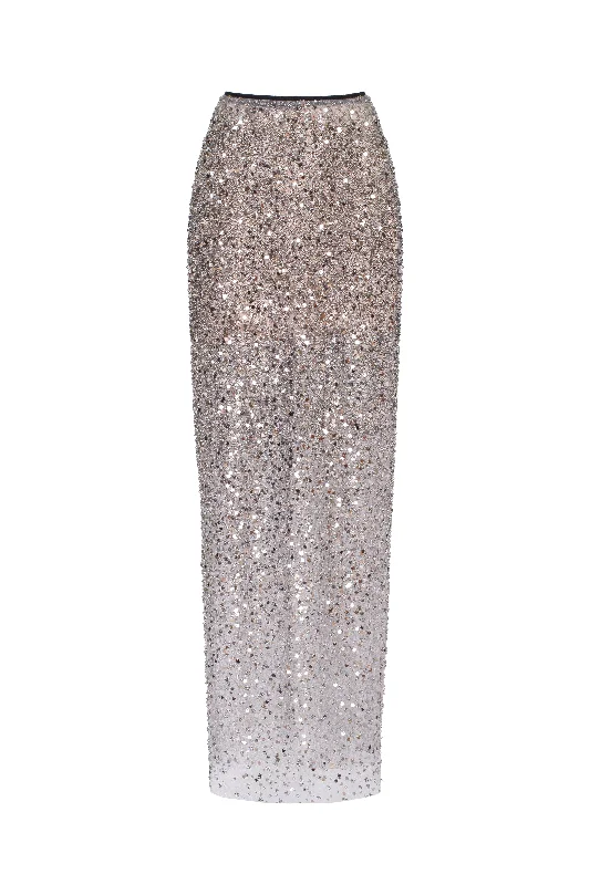 Showstopper fully sequined silver fitted maxi skirt