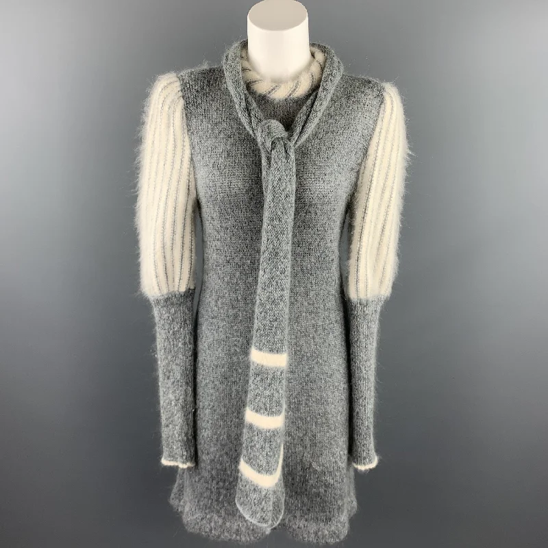 CARVEN Size M Gray & White Knitted Mohair Blend Sweater Dress