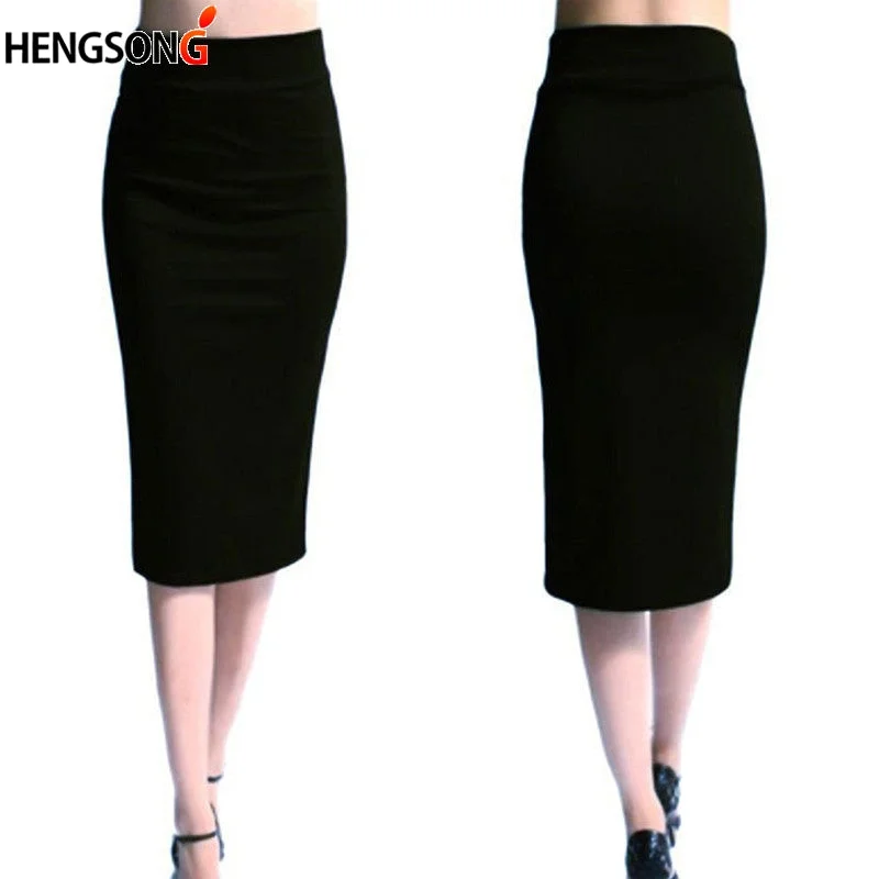 Ladies Office Stretch Bodycon Midi Skirt Women Pencil Skirt Female High Waist Mid-Calf Skirt Slim Puls Size XL