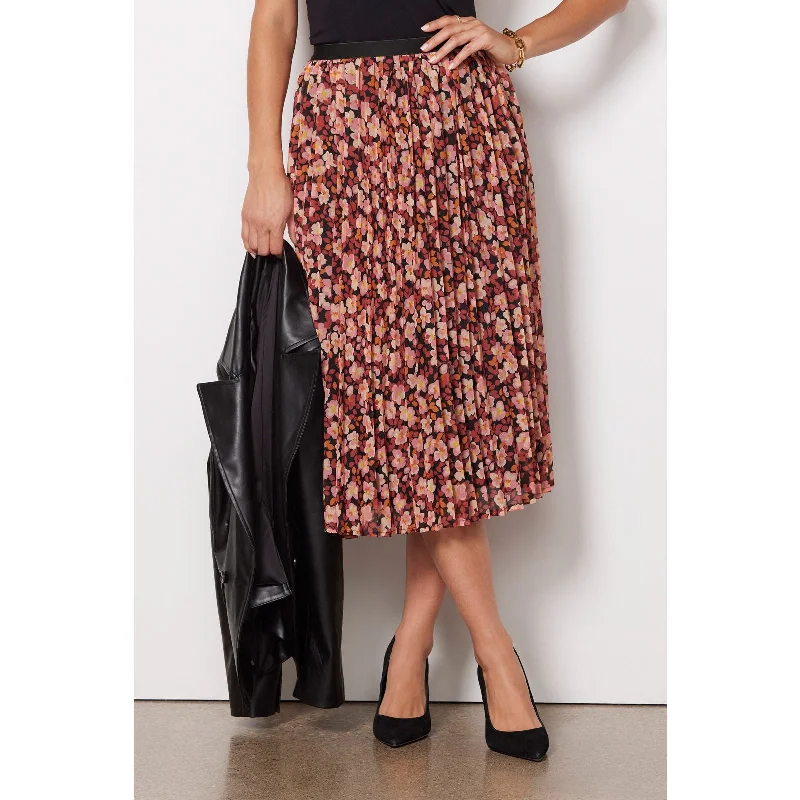 SANCTUARY Pleated Floral Midi Skirt In Strawberry Multi-Color