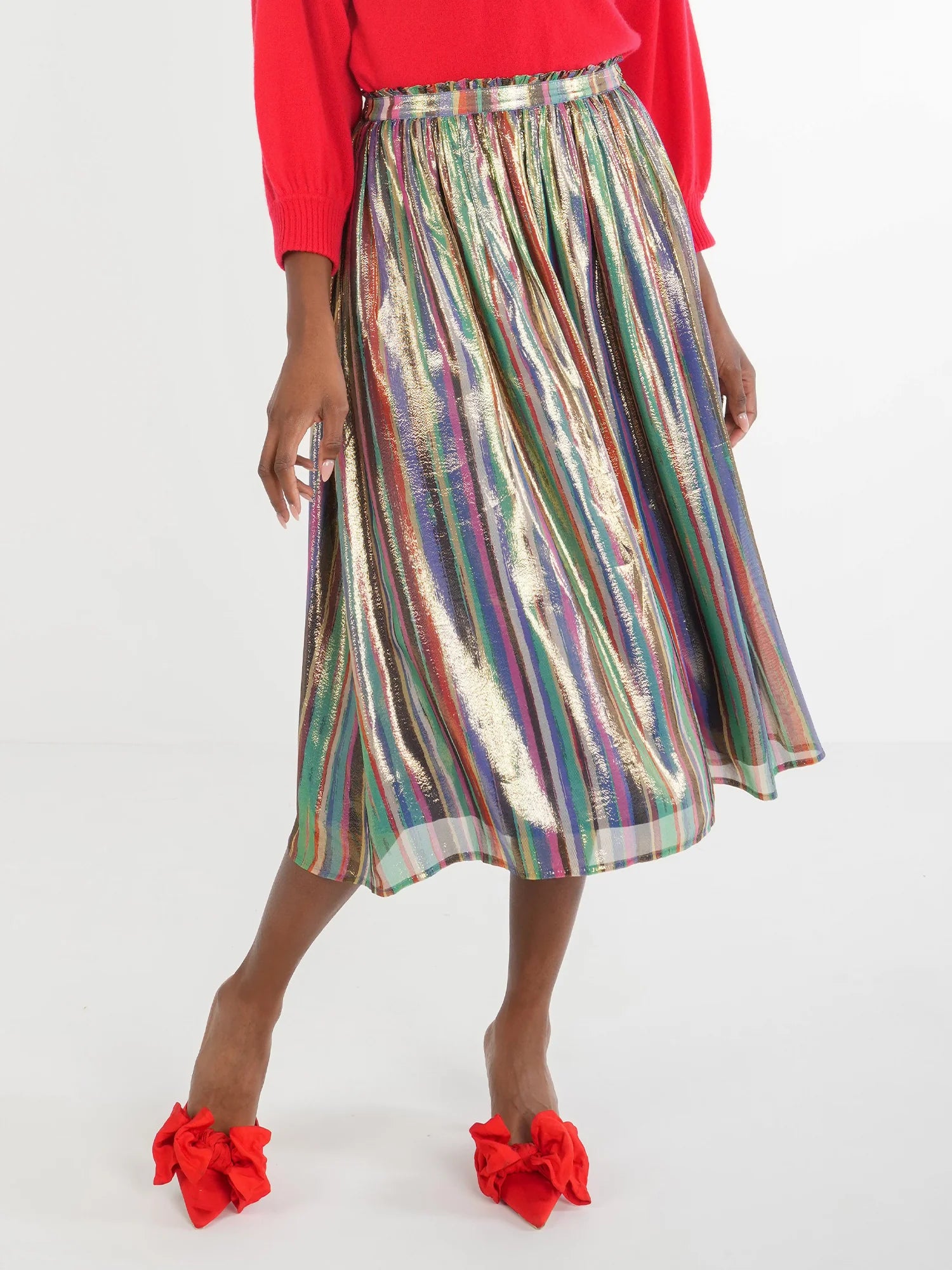 Pleated Midi Skirt  |Tinsel Metallic Silk